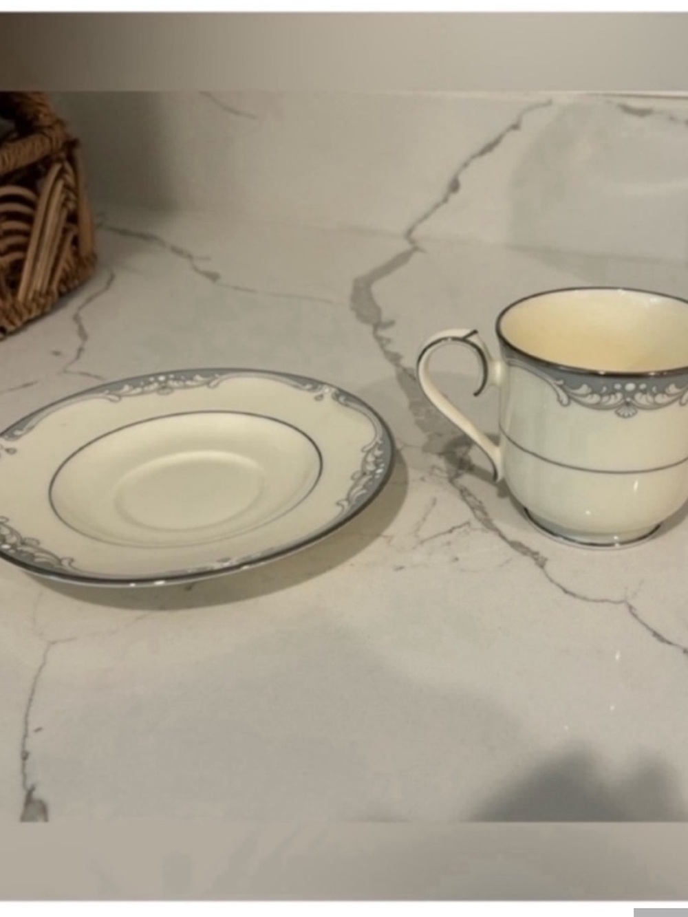 Vintage Noritake Cousteau Bone China Teacup and Saucer Set Off White Grey Japan - Picture 2 of 11